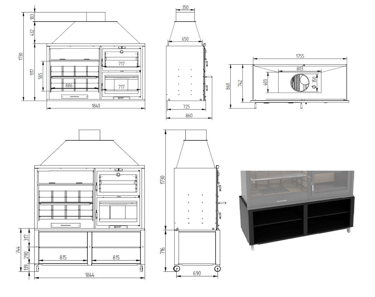 Holzkohle-/Holzgrill mit Backfach - FM CALEFACCION - FUSION 200
