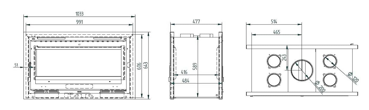 Holzeinsatz 2 verglaste Türen belüftet - FIREMATIC Sana 13,3 kW
