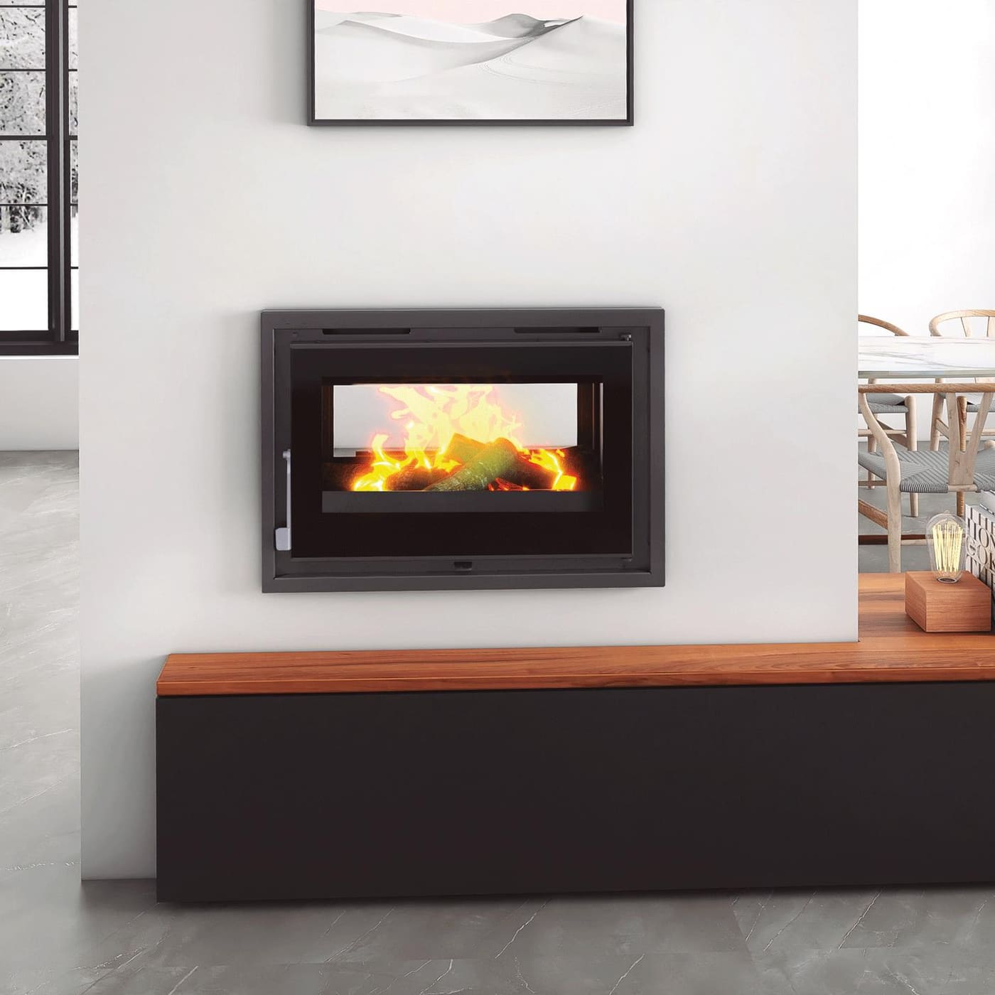 Belüfteter Holzeinsatz 2 anschließbare Scheiben - FIREMATIC Sina 12,6 kW