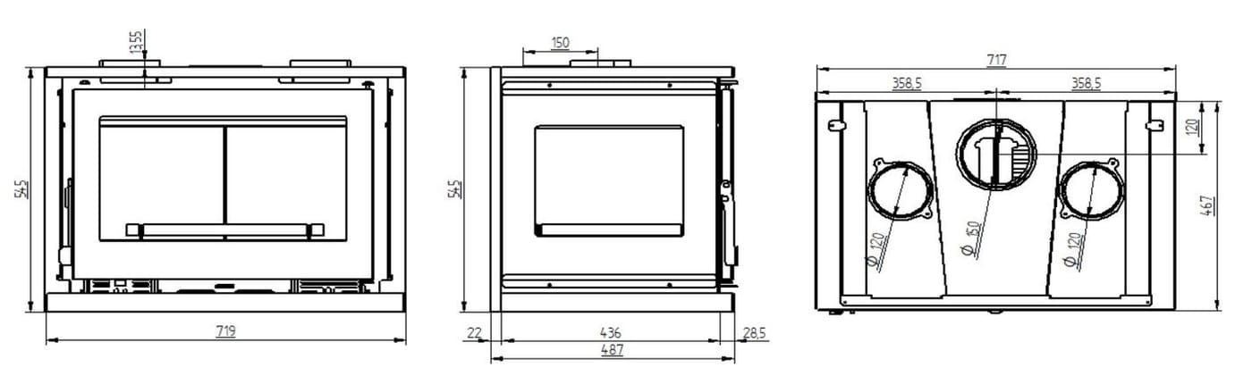 Holzeinsatz 3 verglaste Belüftung - FIREMATIC Dali 12,6 kW
