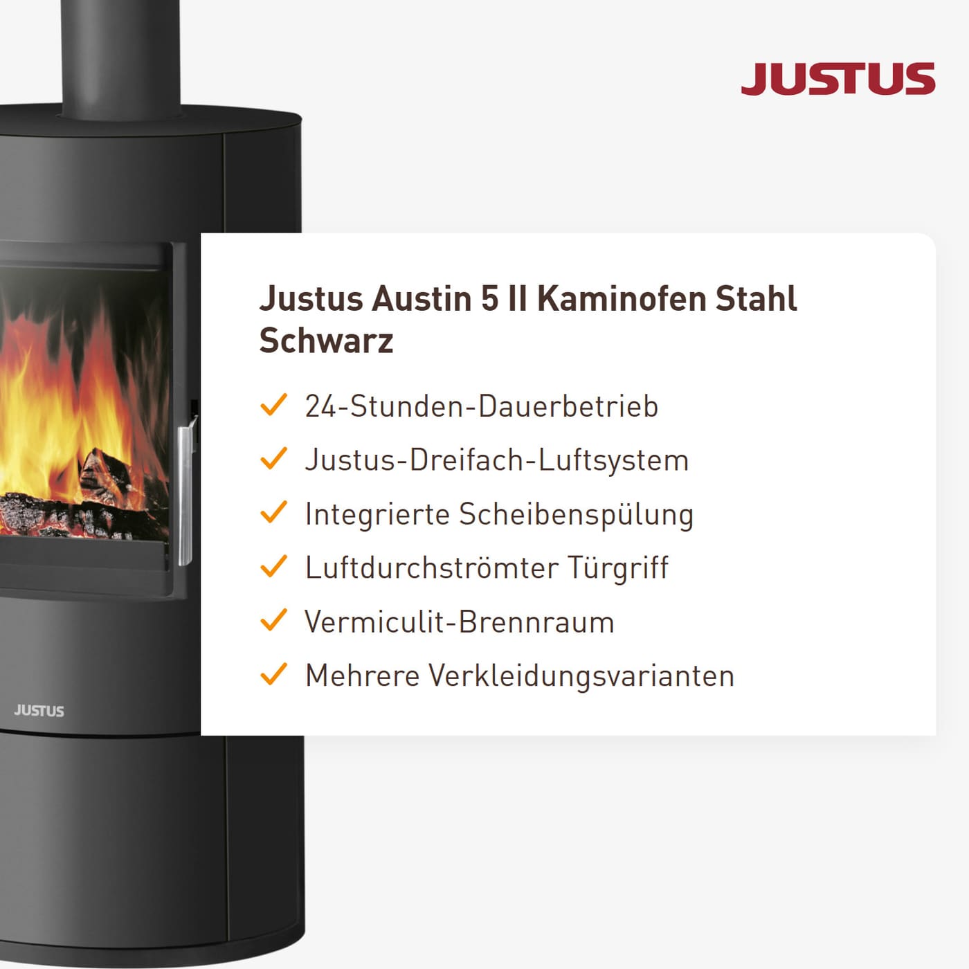 Justus Austin 5 II Kaminofen 5 kW Stahl