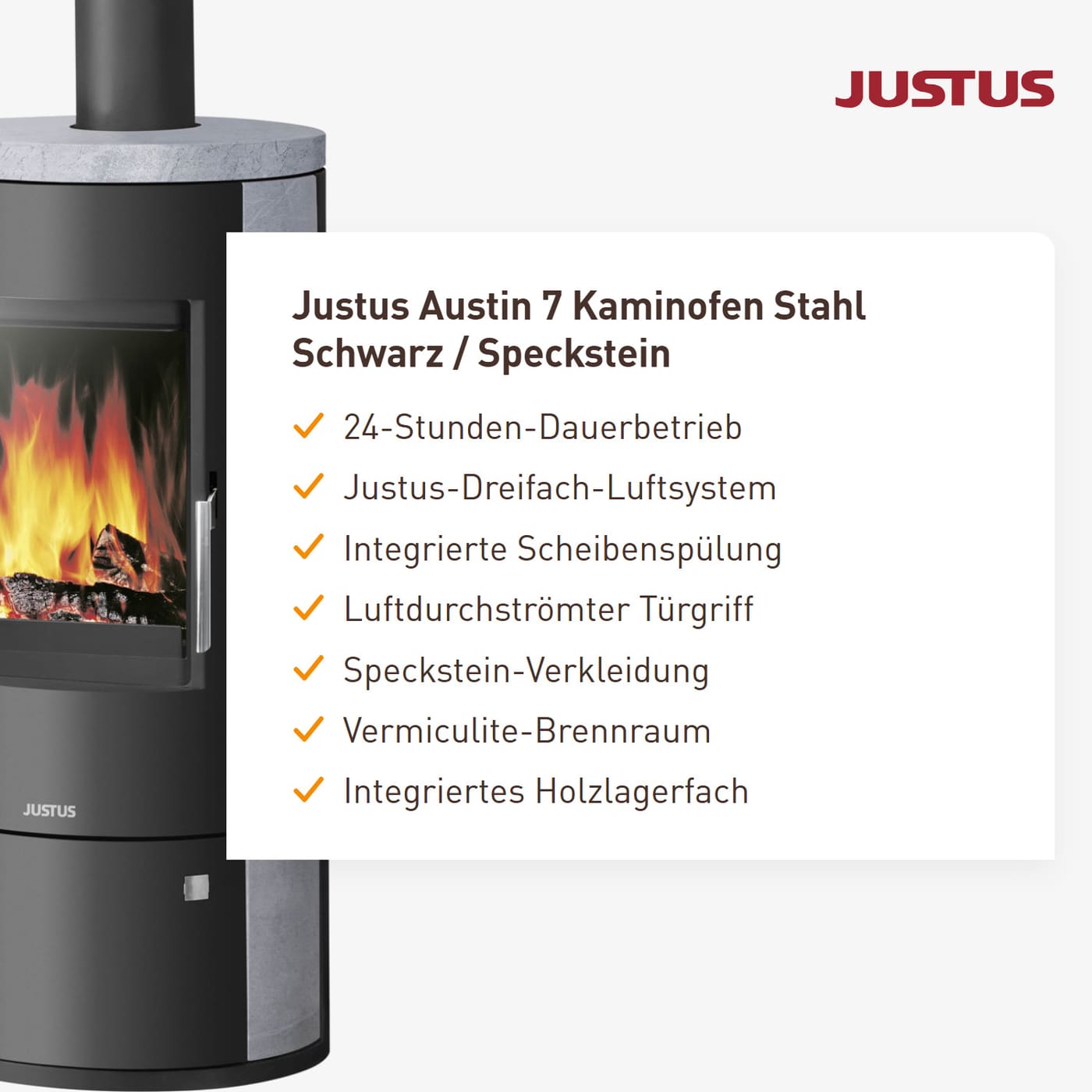 Justus Austin 7 Kaminofen 7 kW Speckstein