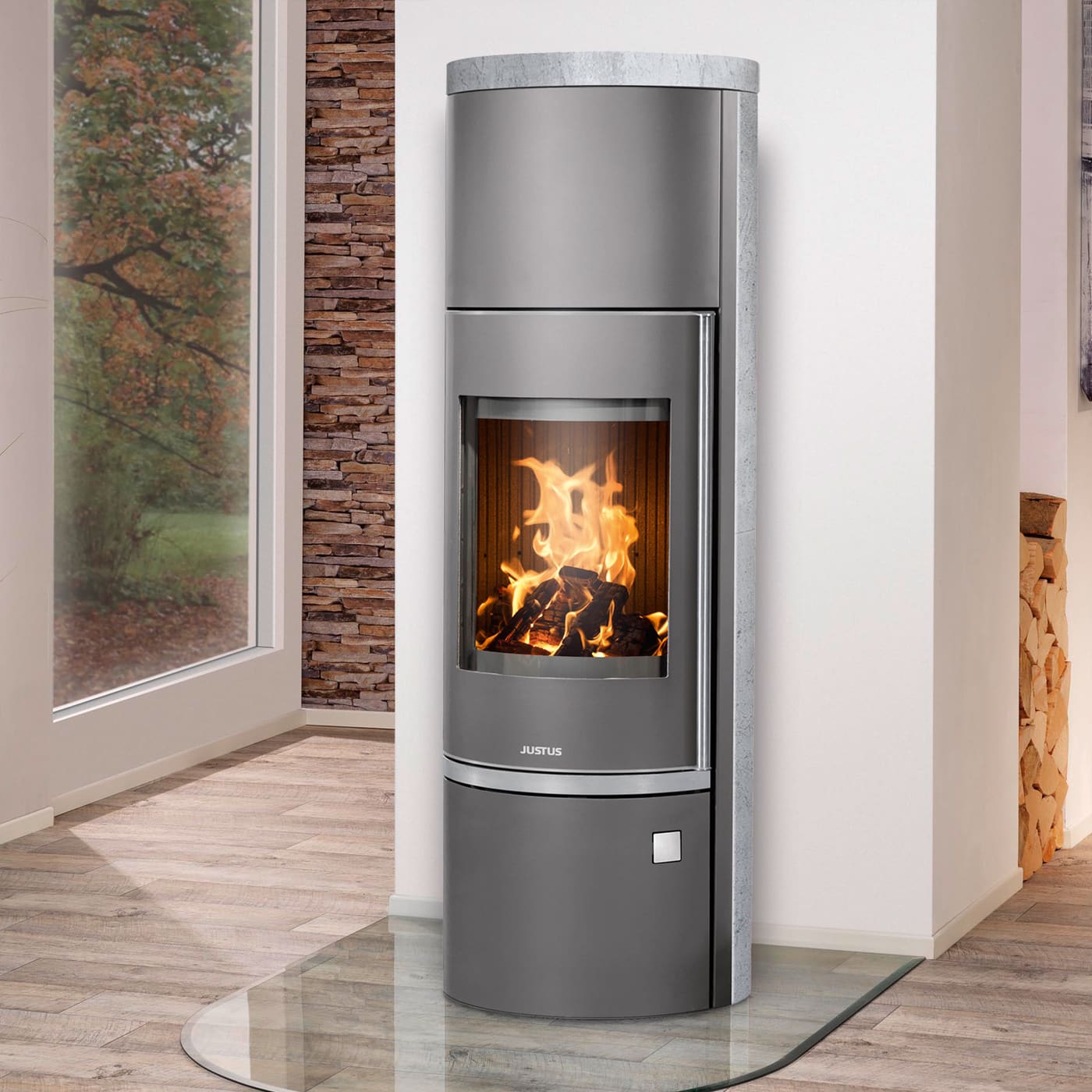 Justus Faro W 2.0 mit -Verkleidung Kaminofen 7 kW Gussgrau