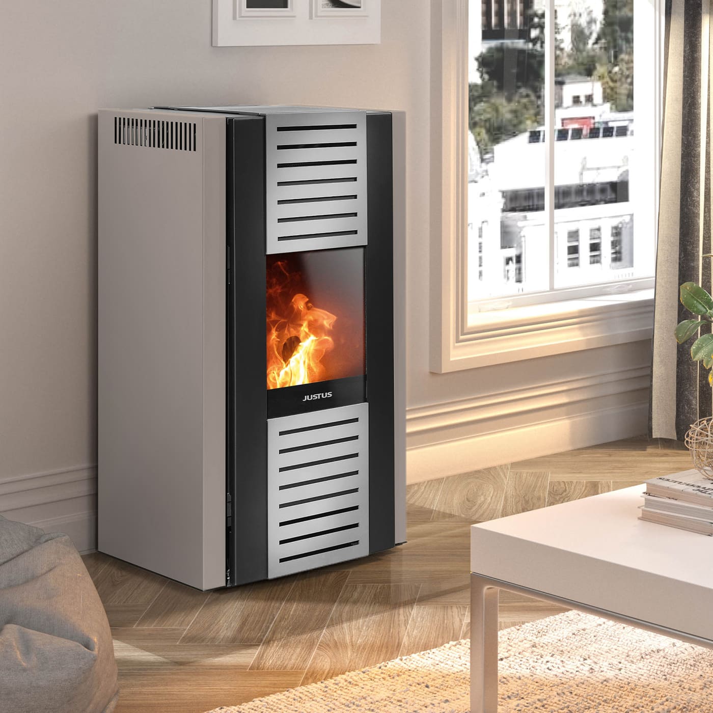 Justus Sirkos 2.0 Taupe Pelletofen 6 kW Stahl