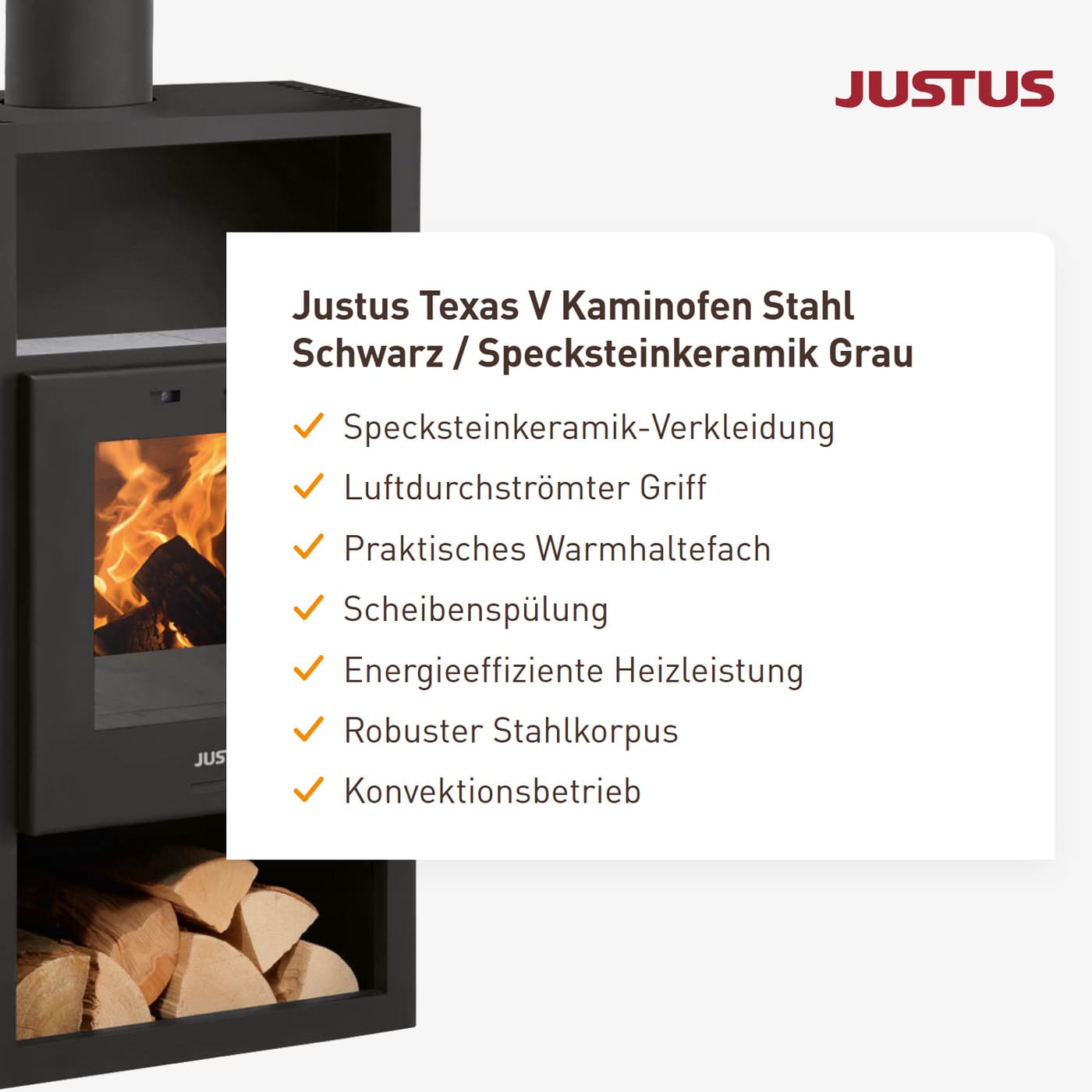 Justus Texas V Specksteinkeramik Kaminofen 6 kW
