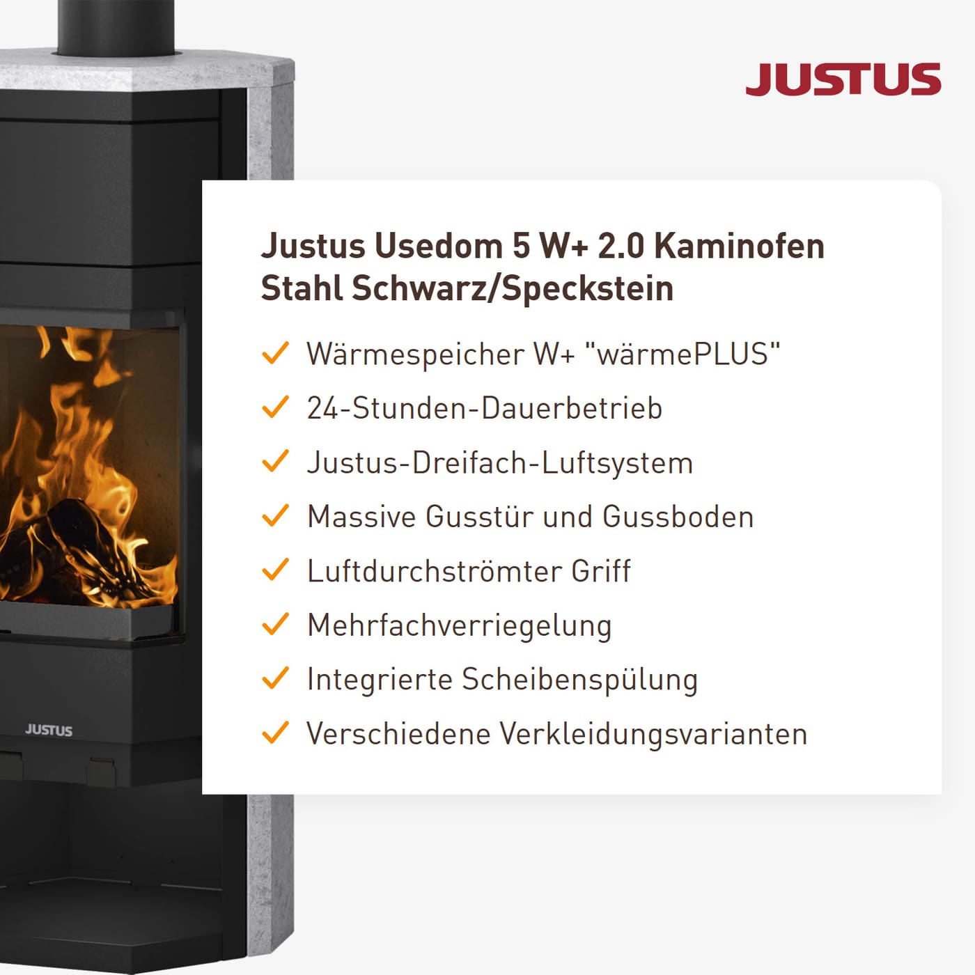 Justus Usedom 5 W 2.0 Kaminofen 5 kW Speckstein