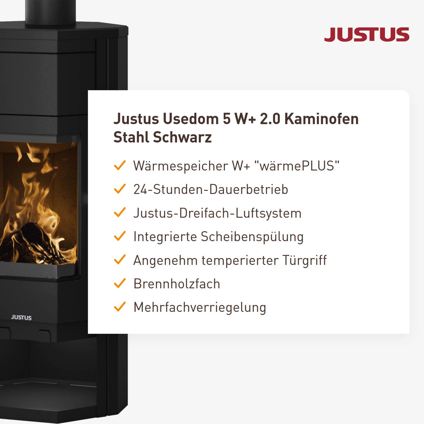 Justus Usedom 5 W 2.0 Kaminofen 5 kW Stahl