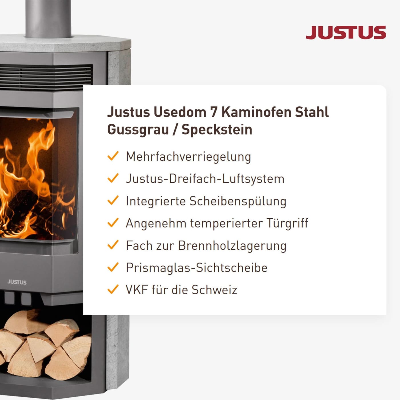 Justus Usedom 7 Kaminofen 7 kW Speckstein