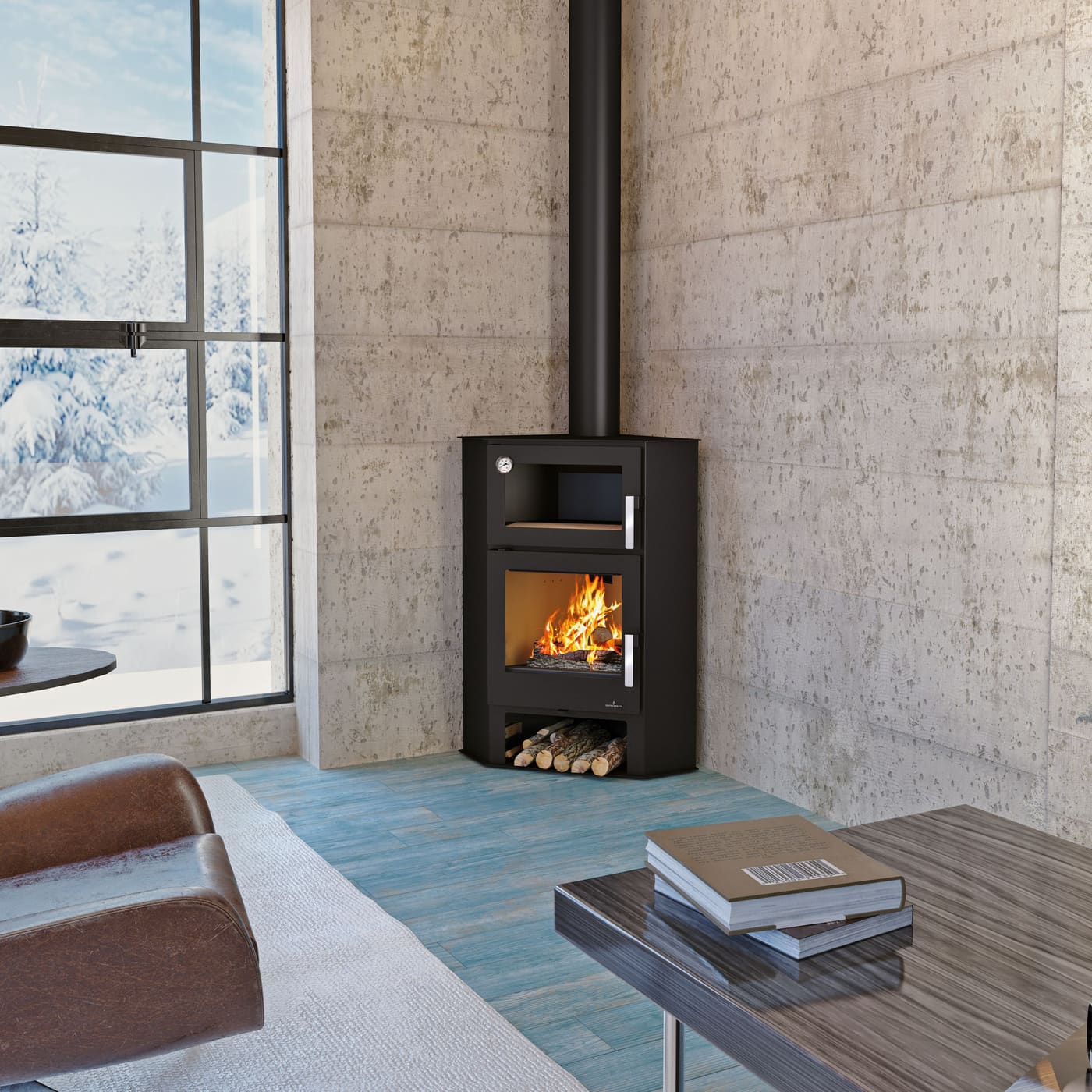 Eck-Holzofen mit Backfach - BRONPI Lerma - H 9 kW