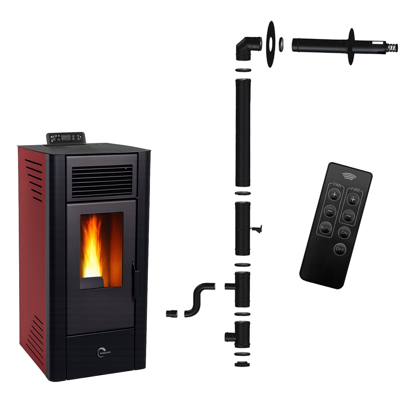 Pelletofen raumluftunabhängig Anita 11,6 kW Bordeaux Sannover + Installationsset