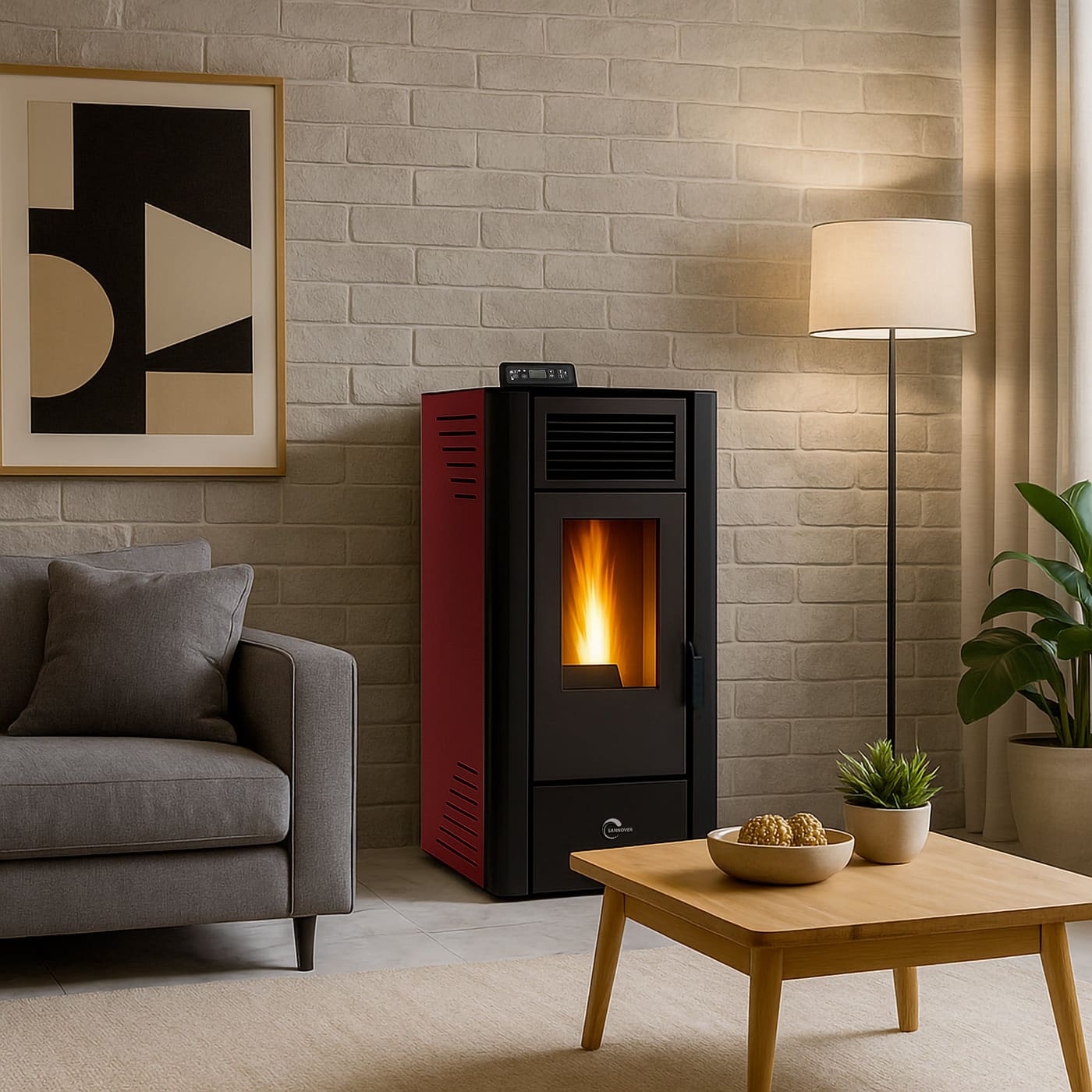 Pelletofen raumluftunabhängig Anita 11,6 kW Bordeaux Sannover + Installationsset