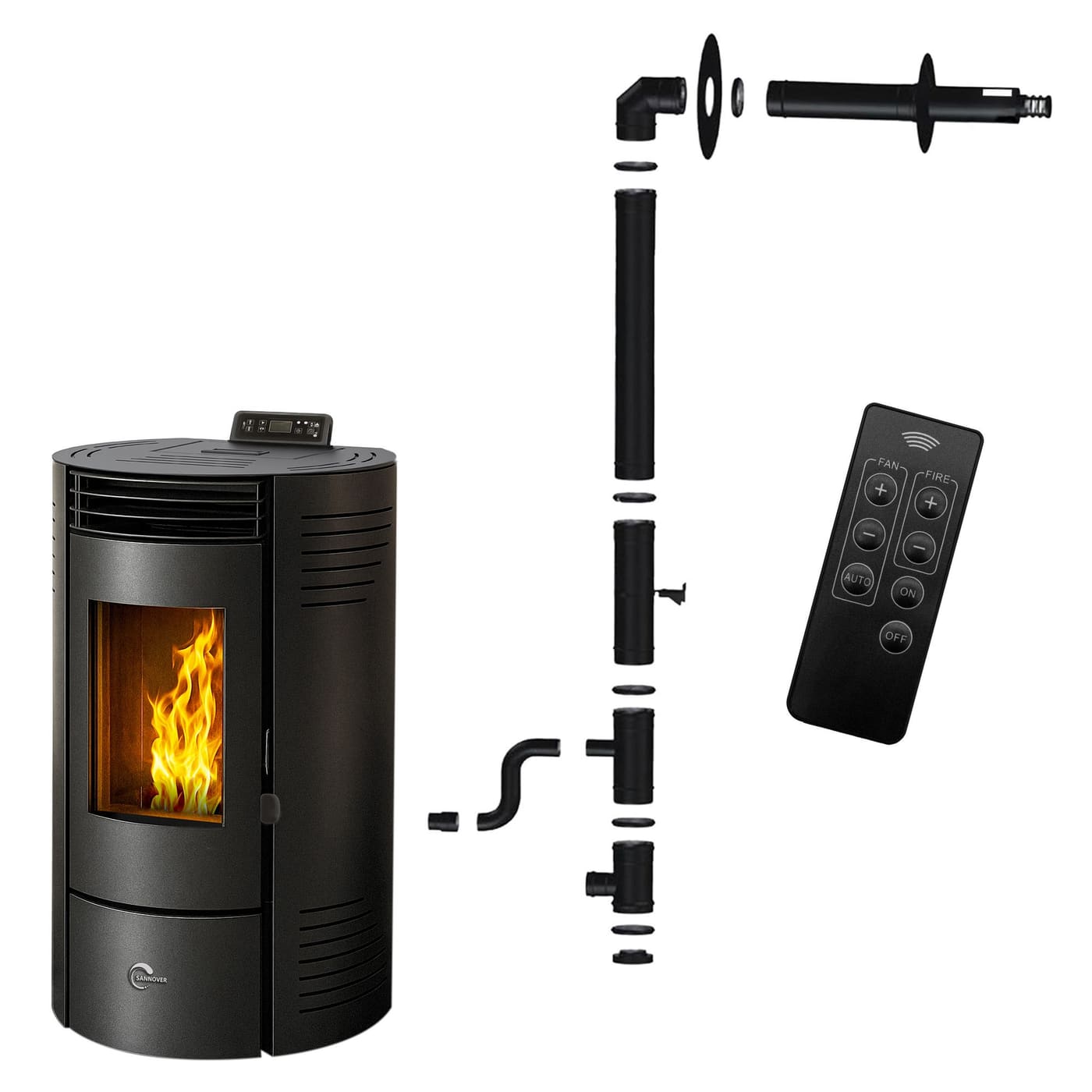 Pelletofen raumluftunabhängig Azora 11,6 kW schwarz Sannover + Installationsset