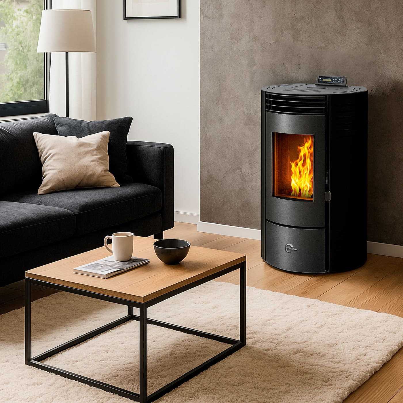 Pelletofen raumluftunabhängig Azora 11,6 kW Noir Sannover + Installationsset