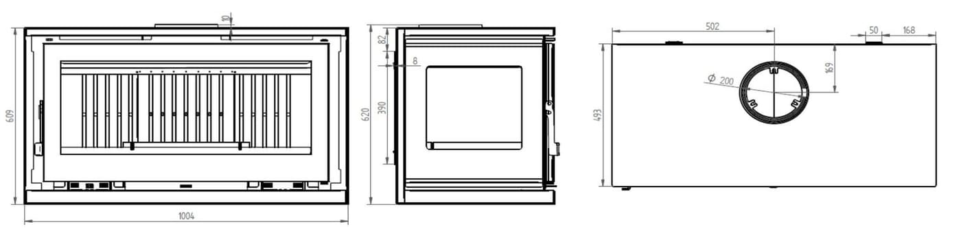 Belüfteter Holzofen anschließbar 3 Glasflächen hängend - FIREMATIC Calgary - L 13,3 kW