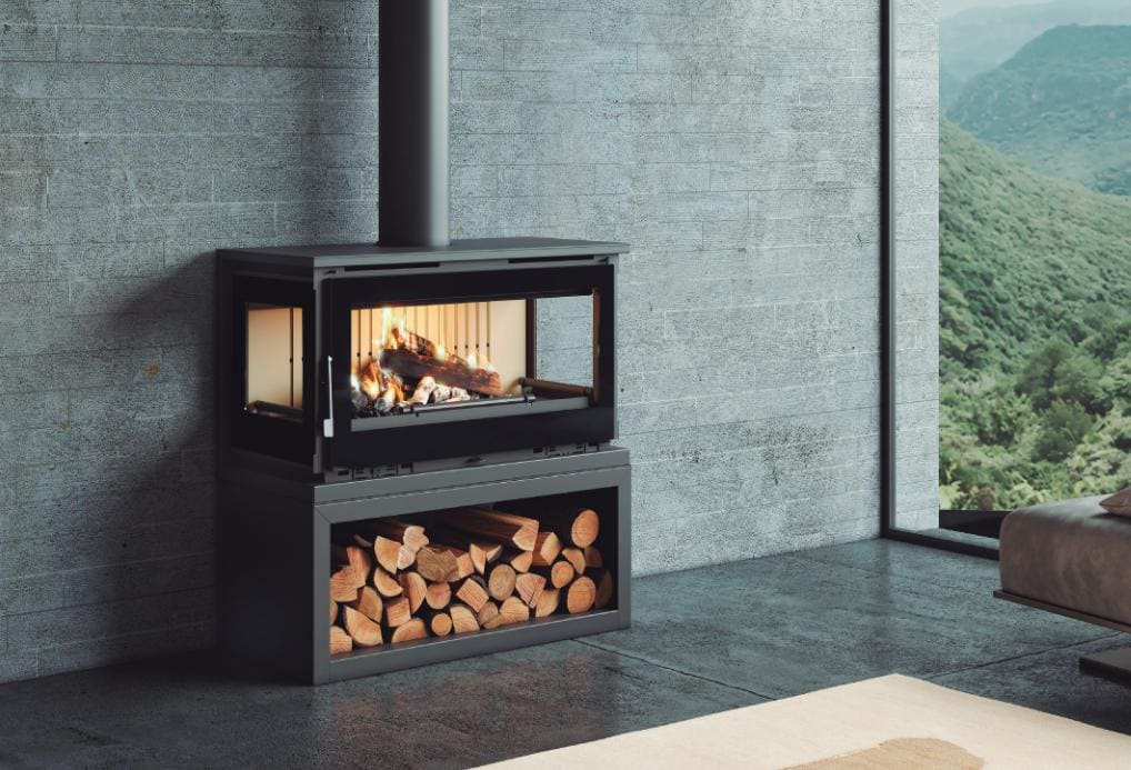 Belüfteter Holzofen 3 Scheiben mit Brennholz - FIREMATIC Calgary - M 13 kW