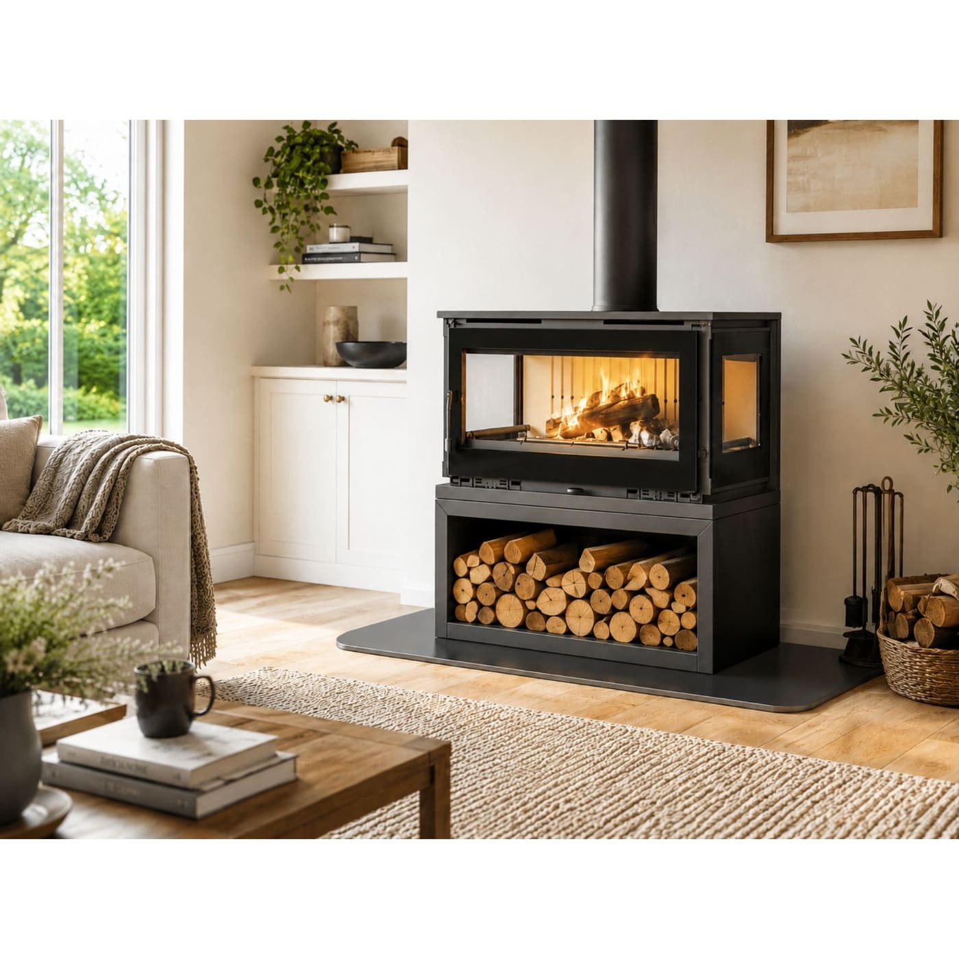 Holzofen anschließbar 3 Scheiben mit Holz - FIREMATIC Calgary - S 12,5 kW