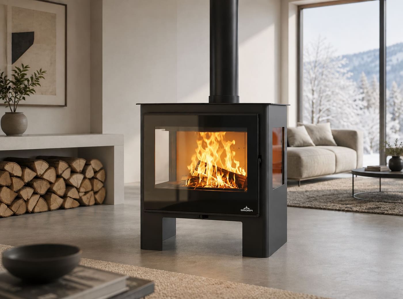 Holzofen 3 vitres anschließbar - BRONPI Loreto 10 kW