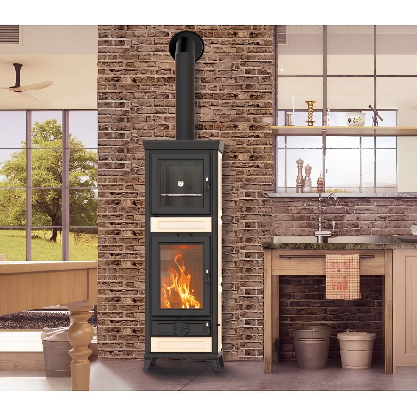 Holzofen mit Backfach - THERMOROSSI Anna Evo5 Maiolica 12.5 kW