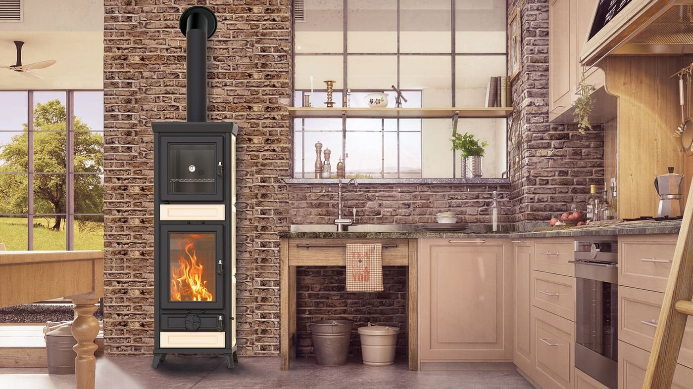 Holzofen mit Backfach - THERMOROSSI Anna Evo5 Maiolica 12.5 kW
