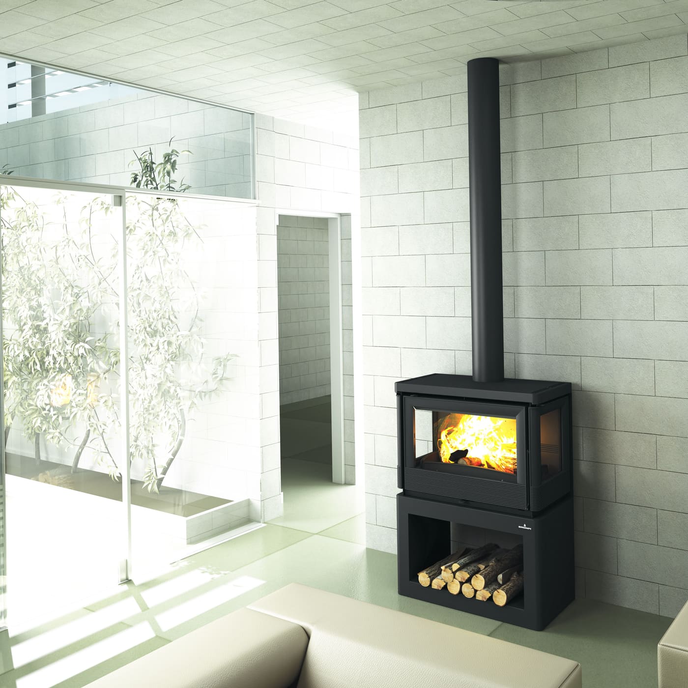 Belüfteter Holzofen, leise anschließbar, 3 Glasflächen - BRONPI Versailles 10 kW