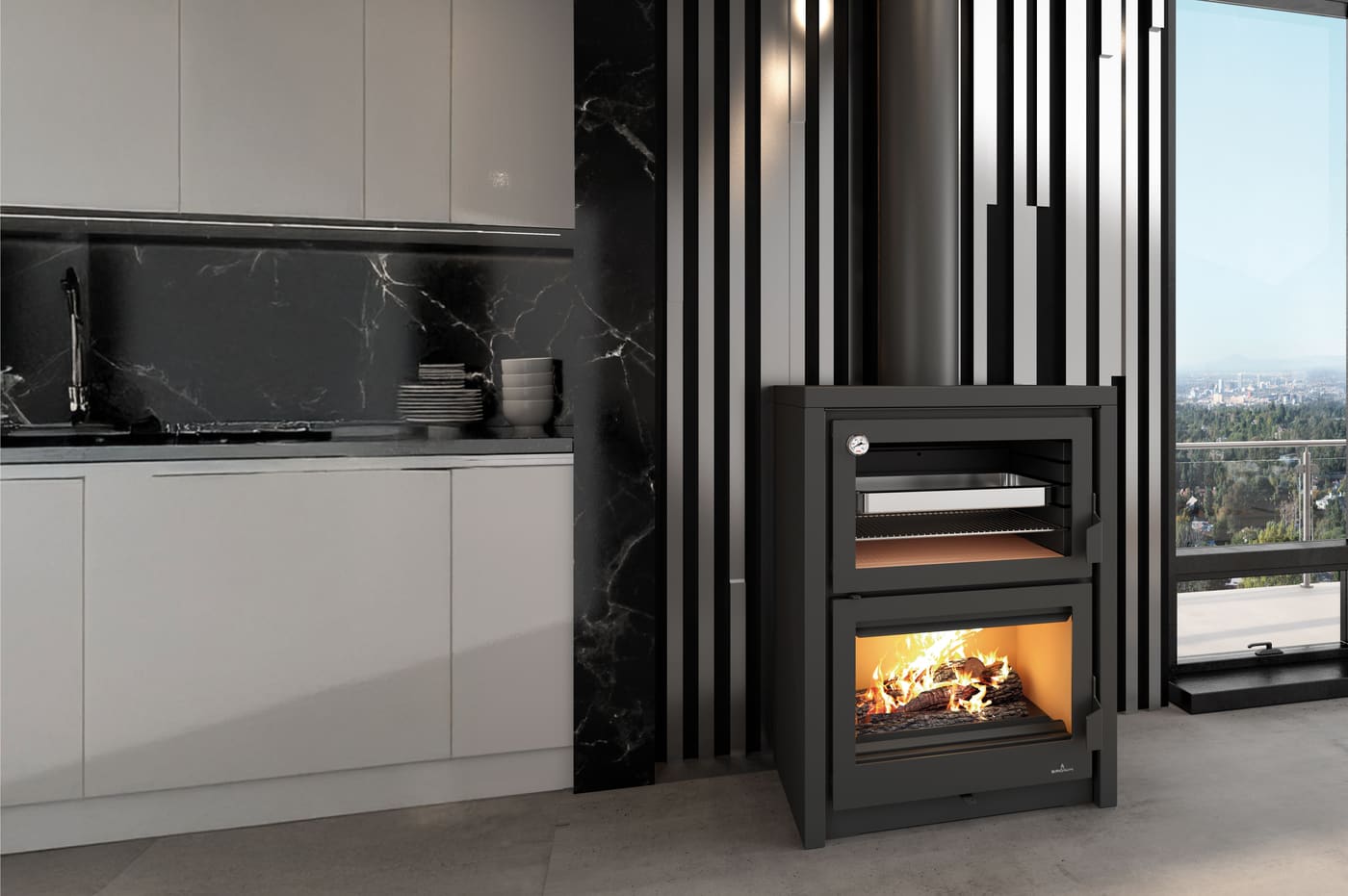 Holzofen anschließbar mit Backfach - BRONPI Vulcano 14 kW