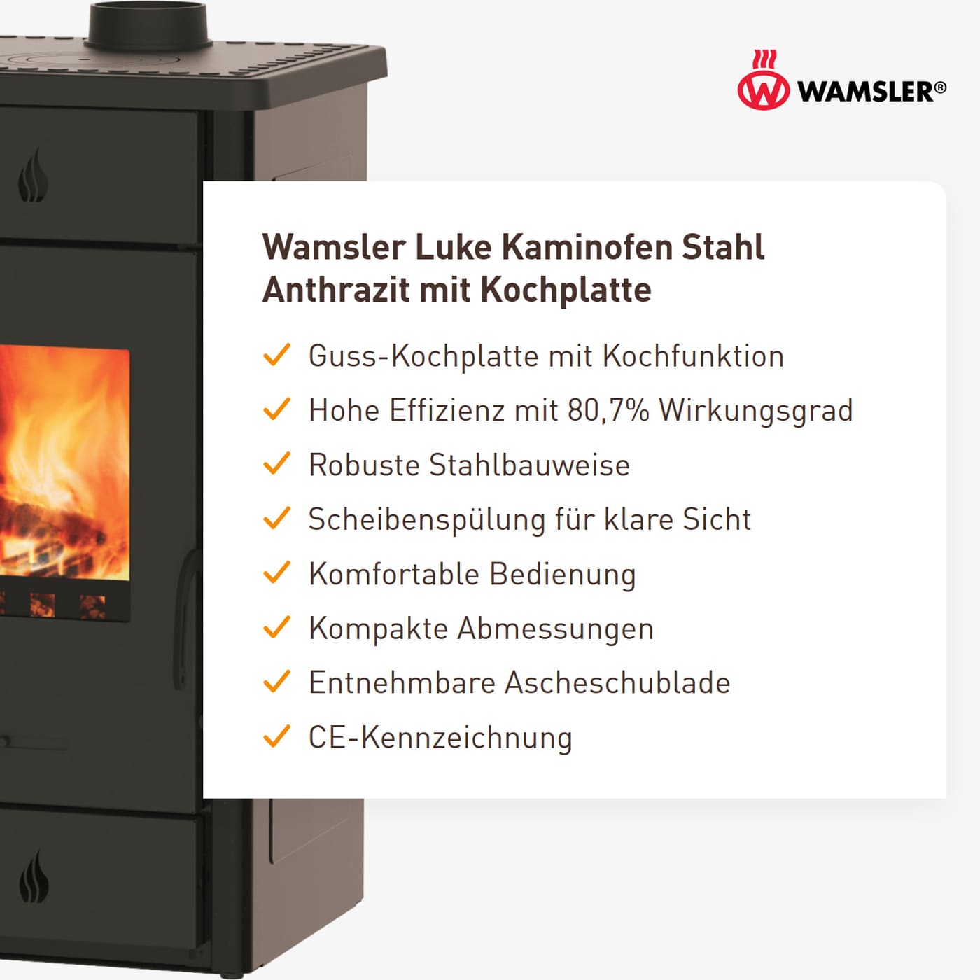 Wamsler Luke mit Kochplatte Kaminofen 8 kW Stahl